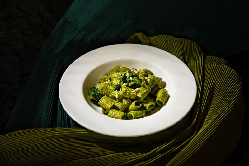 Creamy chicken pesto pasta at Anthony's pizza